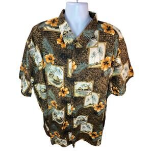 HARBOR BAY Brown Hawaiian Button-Up Shirt — 5XL